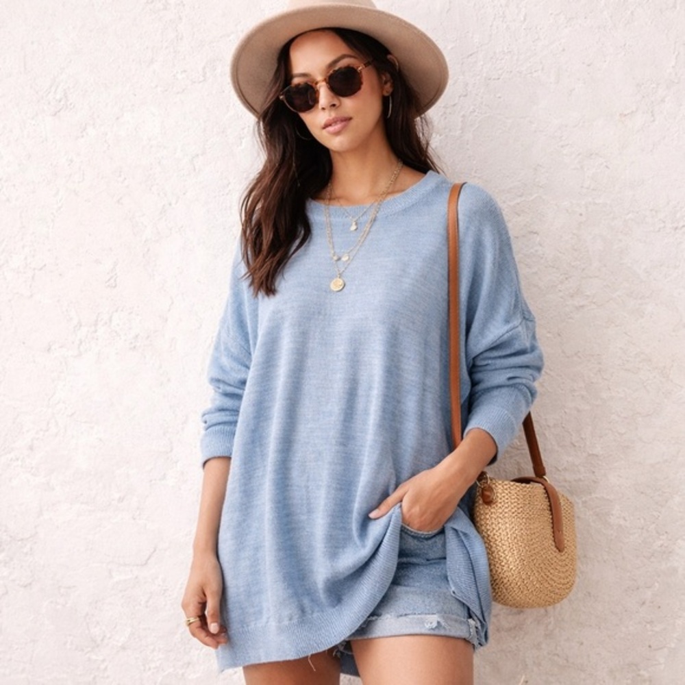 Free People Easy Street Tunic Knit Sweater Small Oversized Boho Hippie boho knit